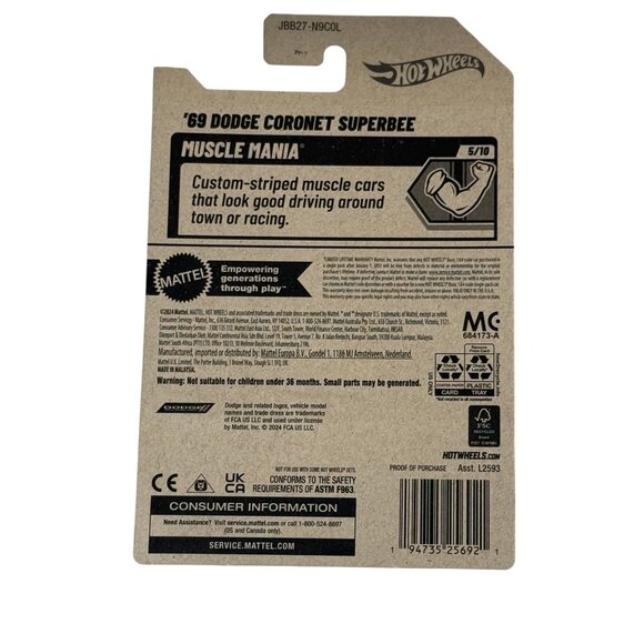 Hot Wheels 69 Dodge Coronet Superbee Yellow Black Muscle Mania 208/250 2024 - Picture 5 of 5